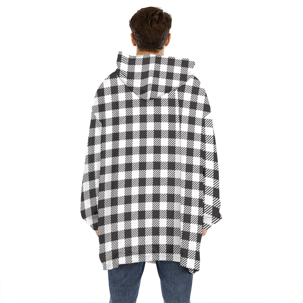Black And White Gingham Pattern Print Hoodie Blanket