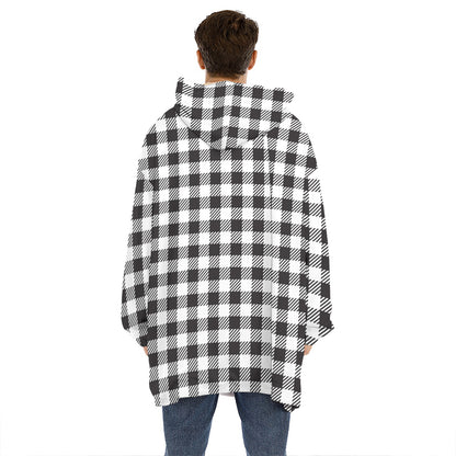 Black And White Gingham Pattern Print Hoodie Blanket