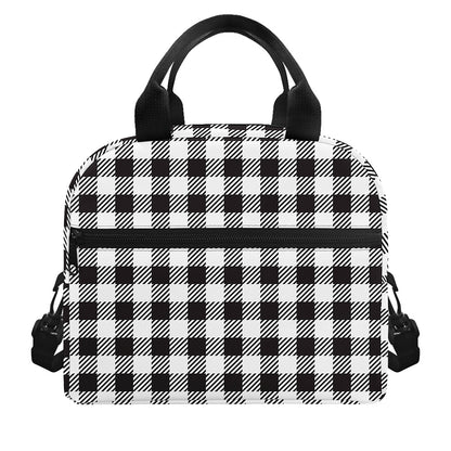 Black And White Gingham Pattern Print Insulated Lunch Bag