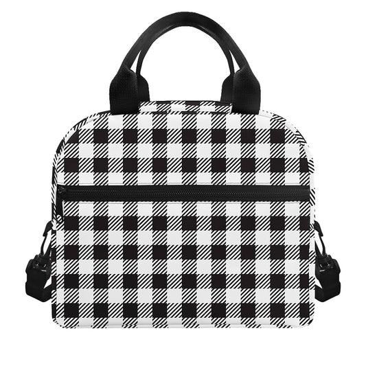 Black And White Gingham Pattern Print Insulated Lunch Bag