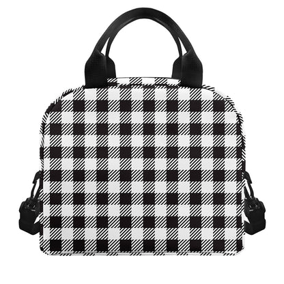 Black And White Gingham Pattern Print Insulated Lunch Bag
