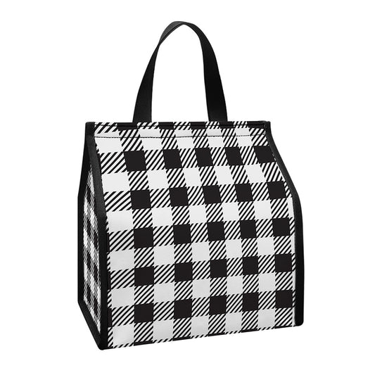 Black And White Gingham Pattern Print Insulated Lunch Tote