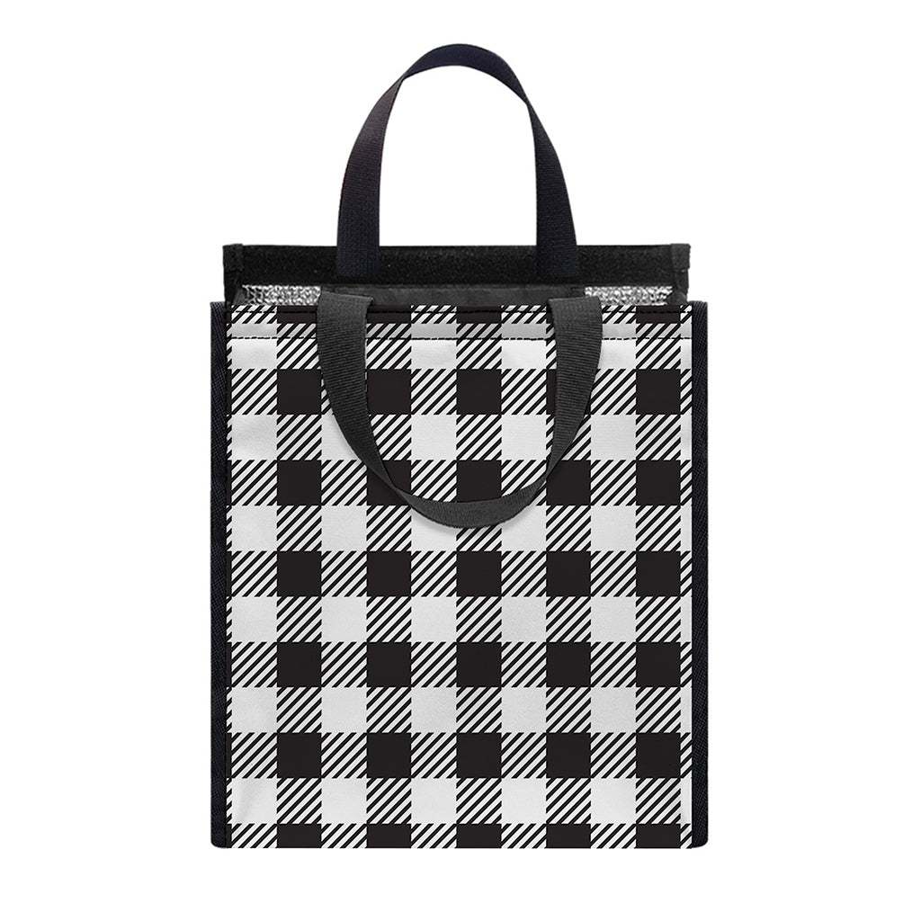 Black And White Gingham Pattern Print Insulated Lunch Tote