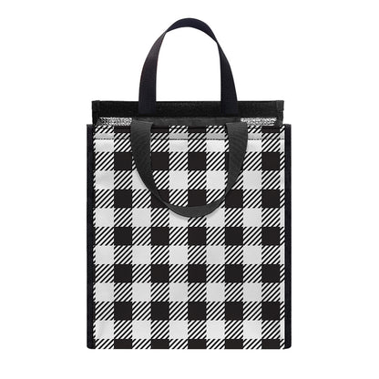 Black And White Gingham Pattern Print Insulated Lunch Tote