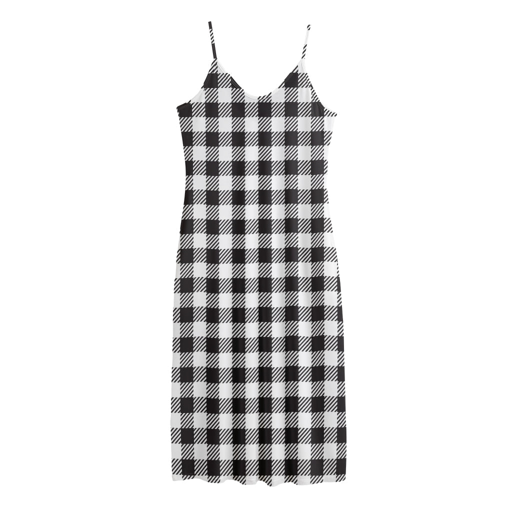 Black And White Gingham Pattern Print Jersey Midi Cami Dress