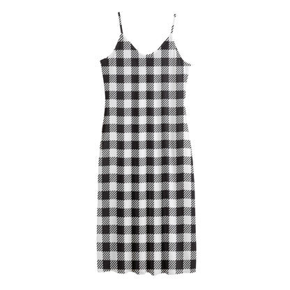 Black And White Gingham Pattern Print Jersey Midi Cami Dress