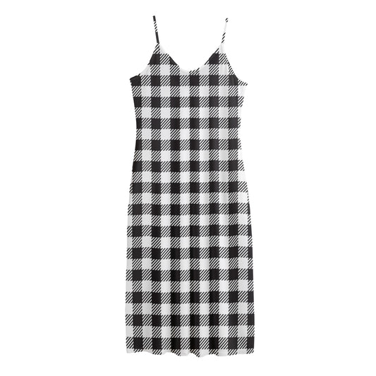 Black And White Gingham Pattern Print Jersey Midi Cami Dress