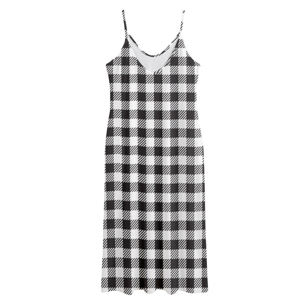 Black And White Gingham Pattern Print Jersey Midi Cami Dress
