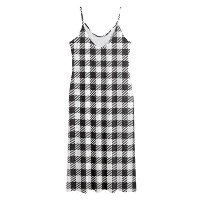 Black And White Gingham Pattern Print Jersey Midi Cami Dress