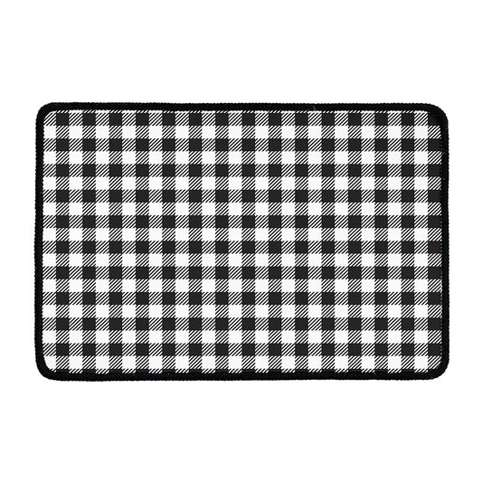 Black And White Gingham Pattern Print Kitchen Mat