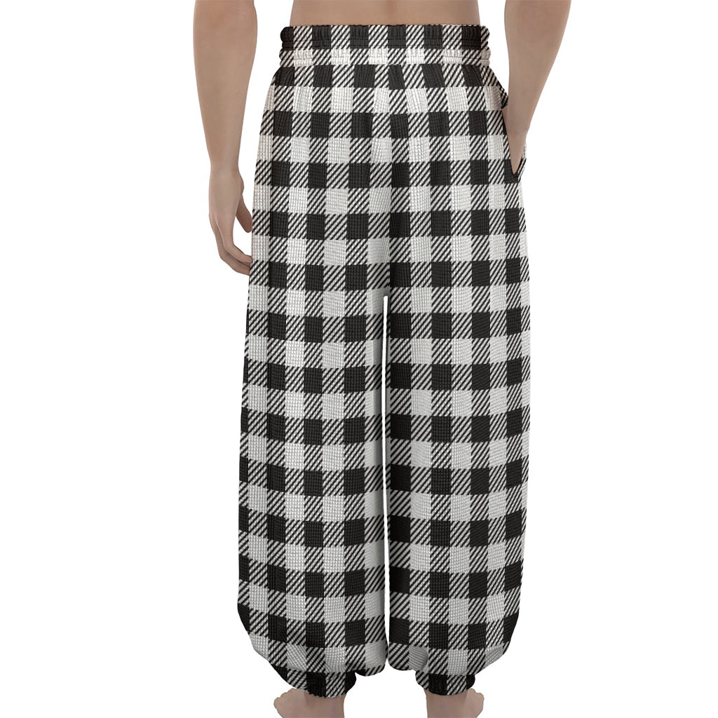 Black And White Gingham Pattern Print Lantern Pants