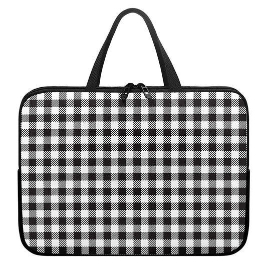 Black And White Gingham Pattern Print Laptop Sleeve With Handle
