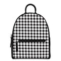 Black And White Gingham Pattern Print Leather Backpack