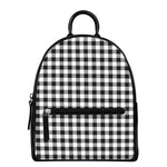 Black And White Gingham Pattern Print Leather Backpack