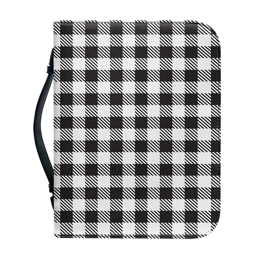 Black And White Gingham Pattern Print Leather Bible Cover