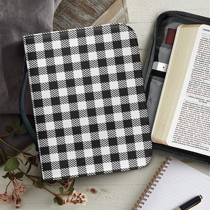 Black And White Gingham Pattern Print Leather Bible Cover