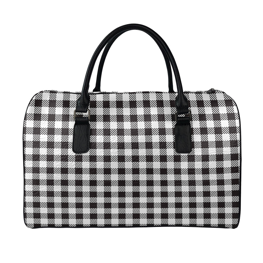 Black And White Gingham Pattern Print Leather Duffle Bag