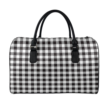 Black And White Gingham Pattern Print Leather Duffle Bag