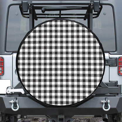 Black And White Gingham Pattern Print Leather Spare Tire Cover