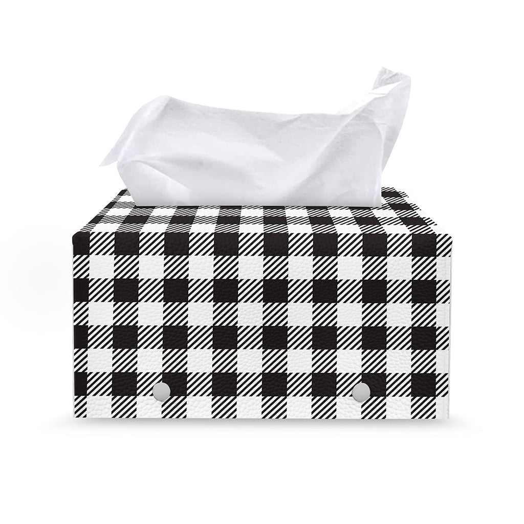 Black And White Gingham Pattern Print Leather Tissue Box Cover