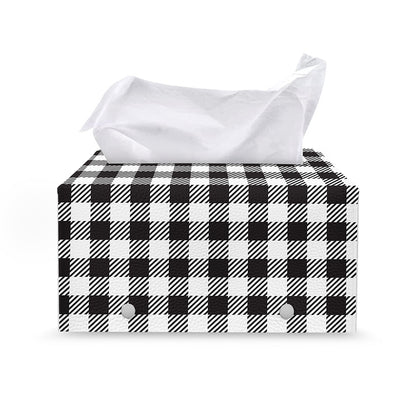 Black And White Gingham Pattern Print Leather Tissue Box Cover
