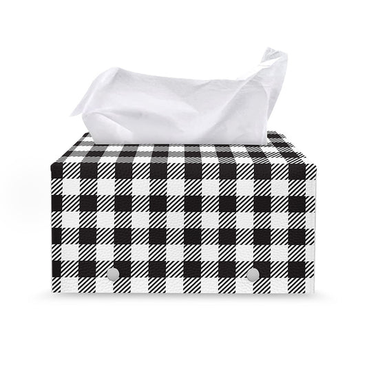 Black And White Gingham Pattern Print Leather Tissue Box Cover
