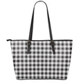 Black And White Gingham Pattern Print Leather Tote Bag With Zipper