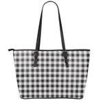Black And White Gingham Pattern Print Leather Tote Bag