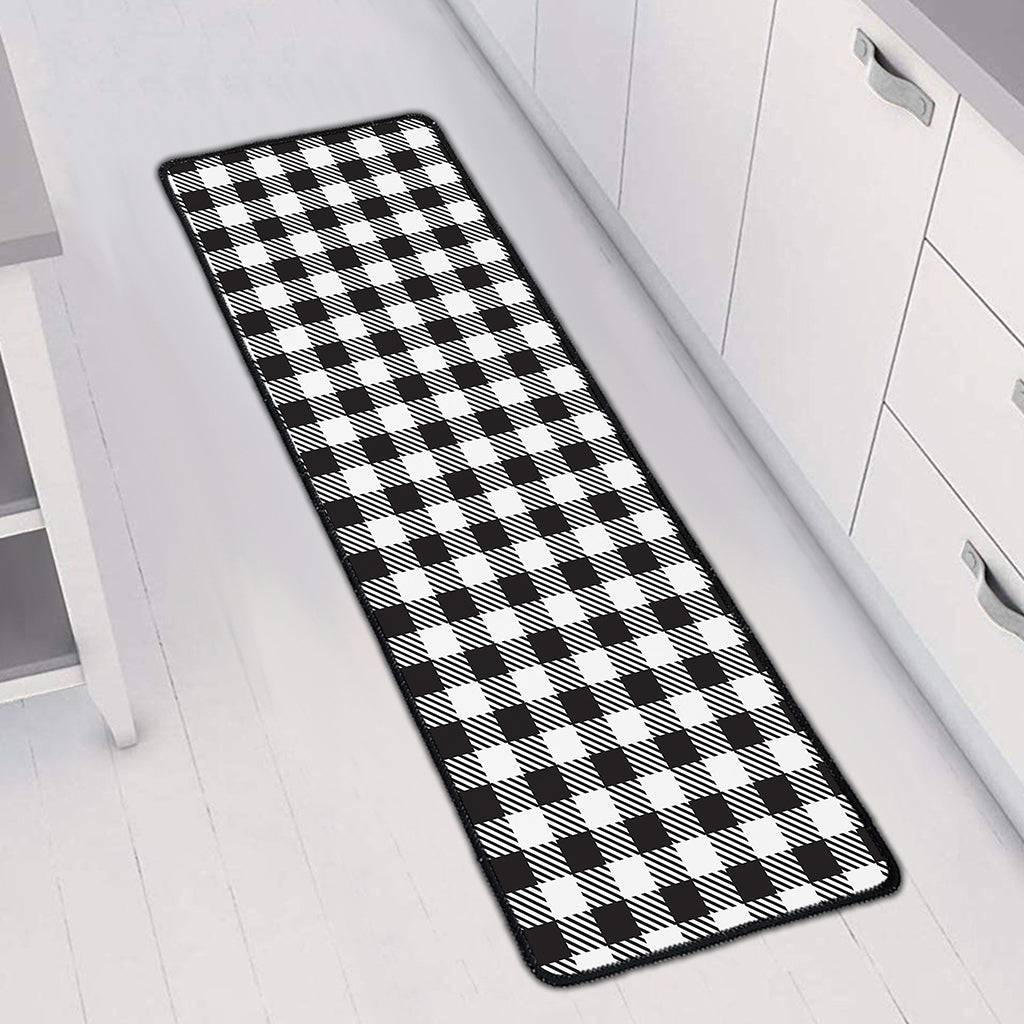 Black And White Gingham Pattern Print Long Kitchen Mat