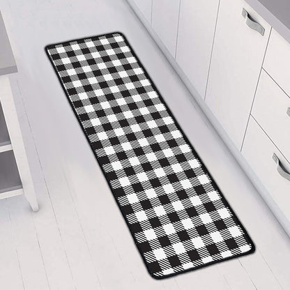 Black And White Gingham Pattern Print Long Kitchen Mat