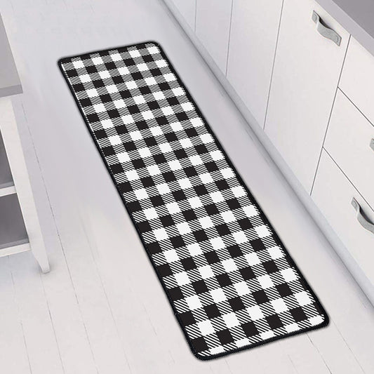 Black And White Gingham Pattern Print Long Kitchen Mat