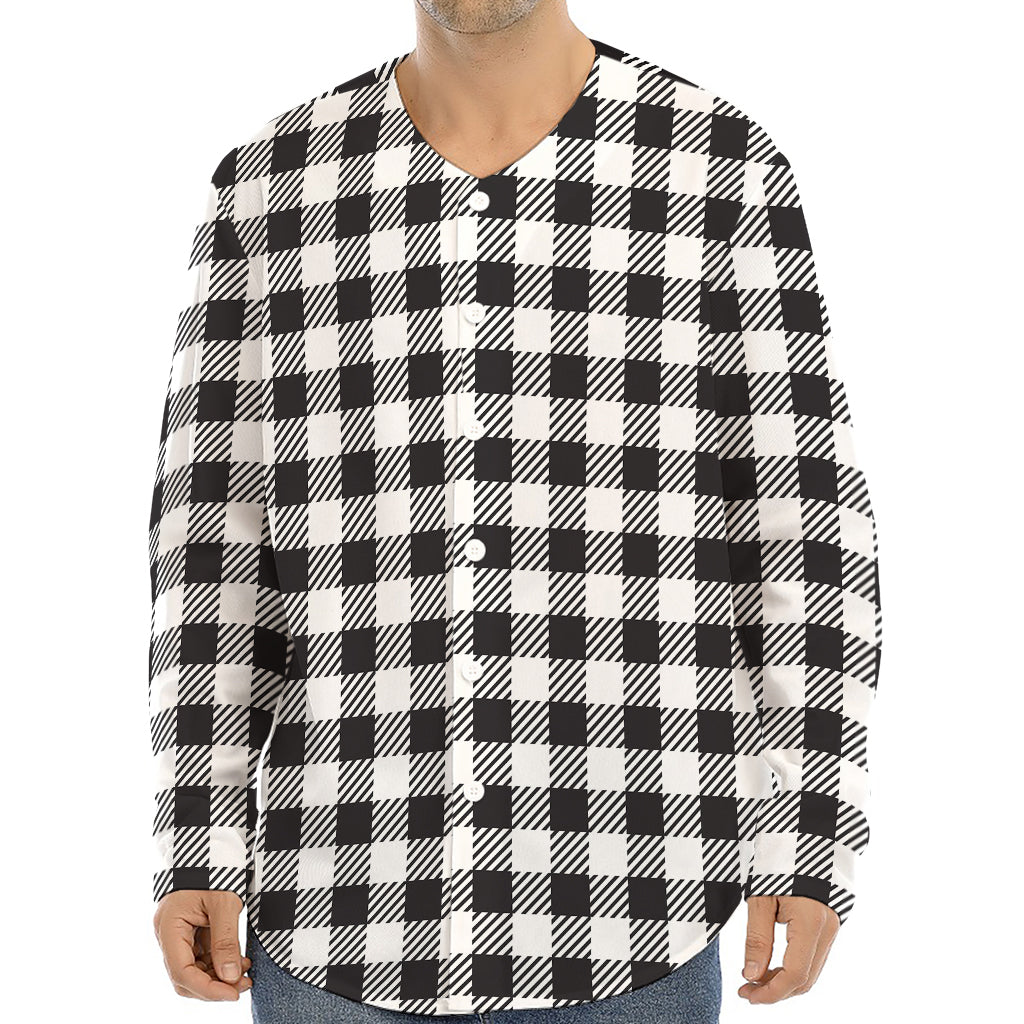 Black And White Gingham Pattern Print Long Sleeve Baseball Jersey