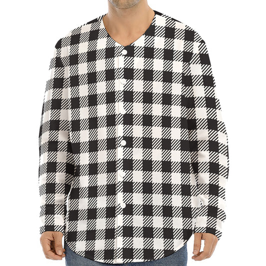 Black And White Gingham Pattern Print Long Sleeve Baseball Jersey