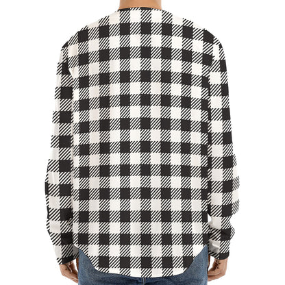 Black And White Gingham Pattern Print Long Sleeve Baseball Jersey