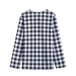 Black And White Gingham Pattern Print Long Sleeve Short Coat