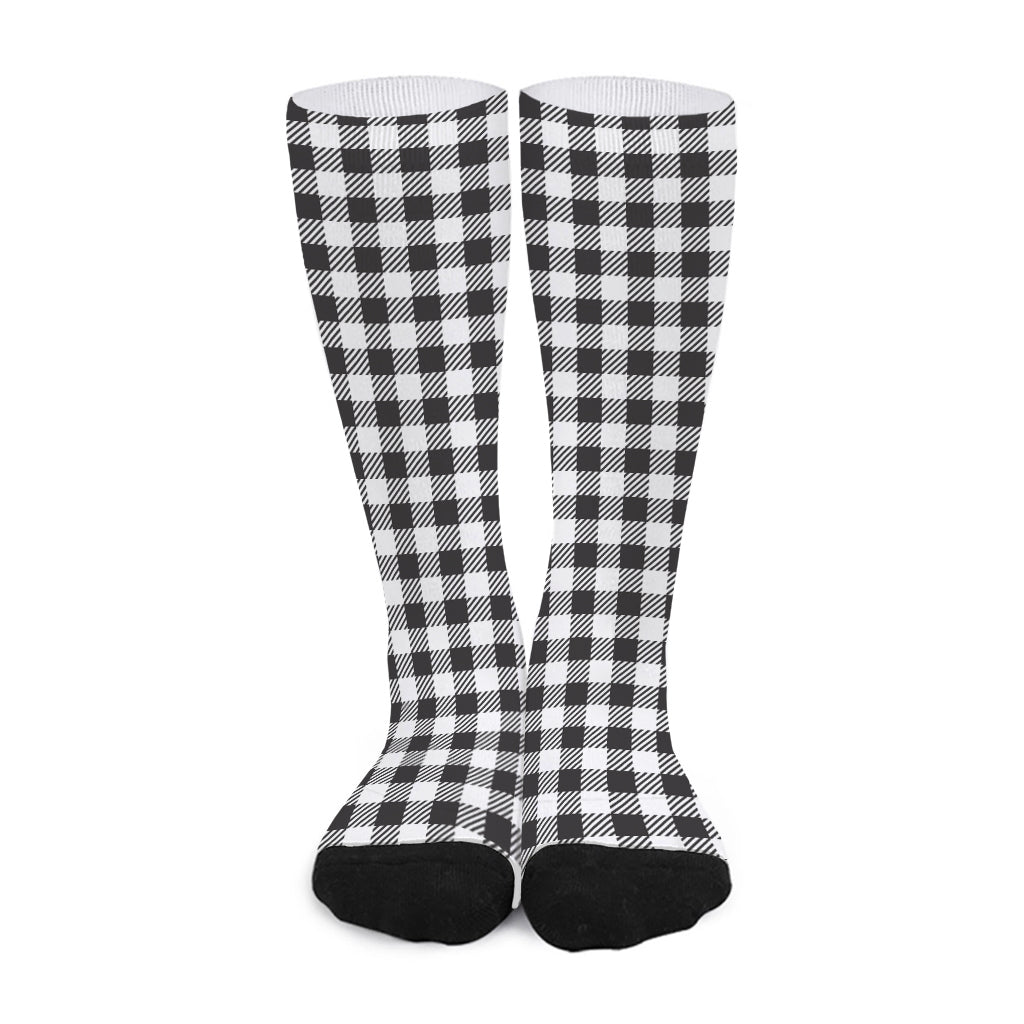 Black And White Gingham Pattern Print Long Socks