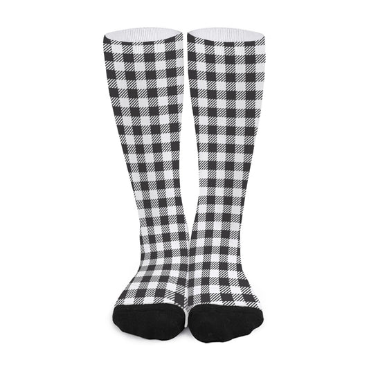 Black And White Gingham Pattern Print Long Socks