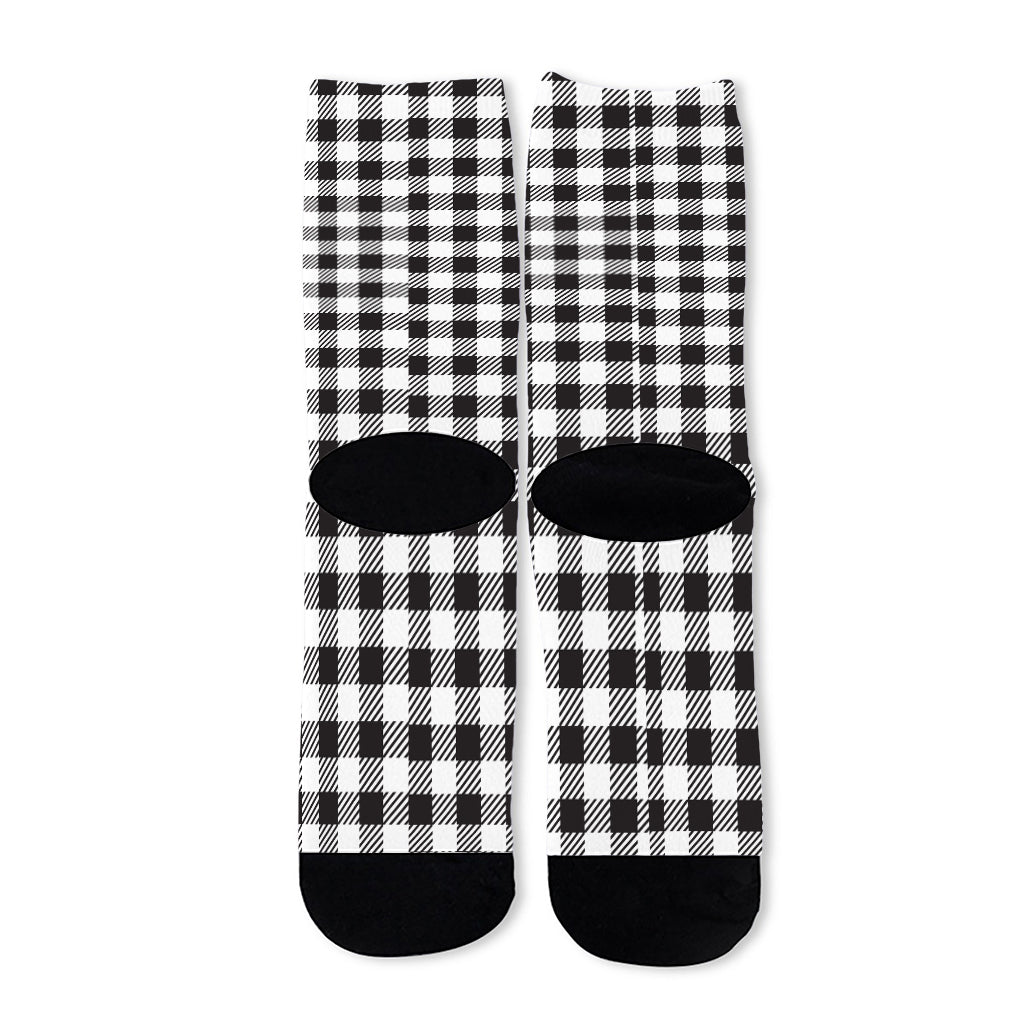 Black And White Gingham Pattern Print Long Socks