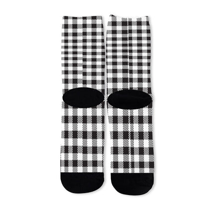 Black And White Gingham Pattern Print Long Socks