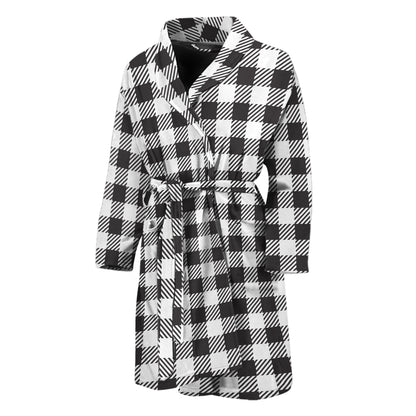 Black And White Gingham Pattern Print Men's Bathrobe