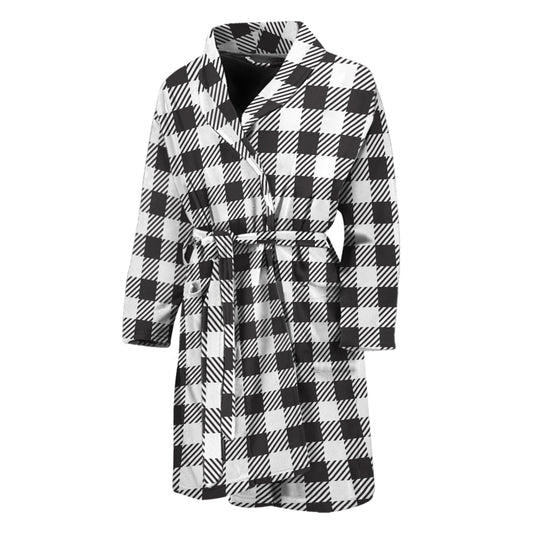 Black And White Gingham Pattern Print Men's Bathrobe