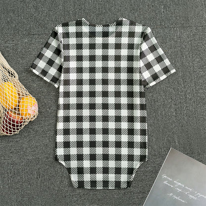 Black And White Gingham Pattern Print Men's Bodysuit