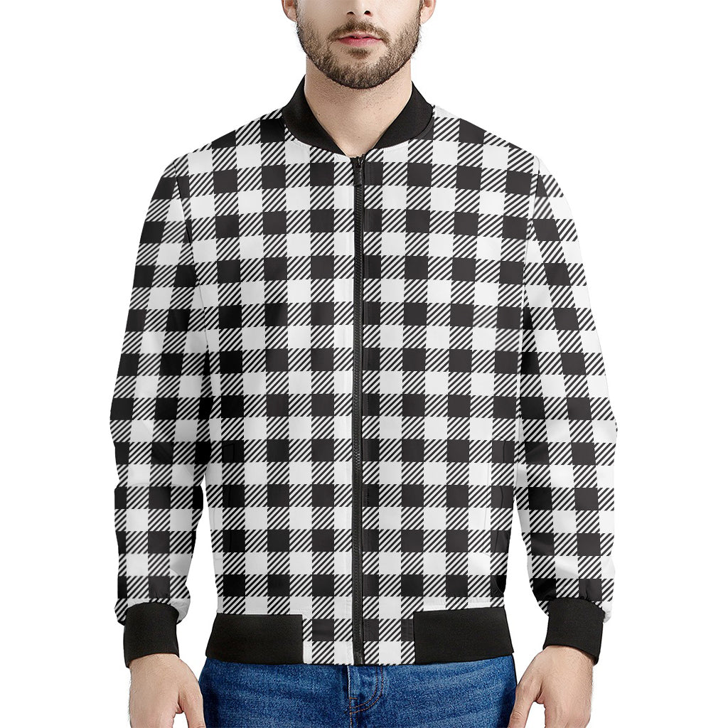 Black And White Gingham Pattern Print Men's Bomber Jacket