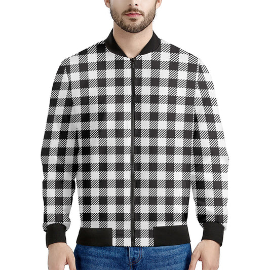 Black And White Gingham Pattern Print Men's Bomber Jacket