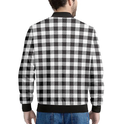 Black And White Gingham Pattern Print Men's Bomber Jacket