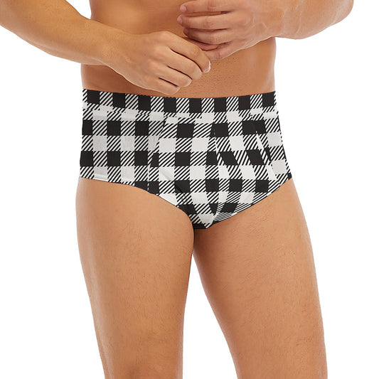 Black And White Gingham Pattern Print Men's Briefs