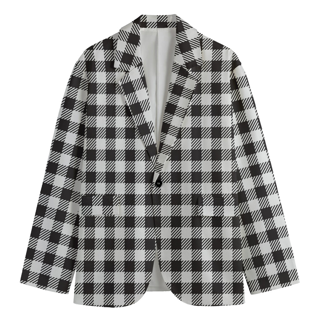 Black And White Gingham Pattern Print Men's Cotton Blazer