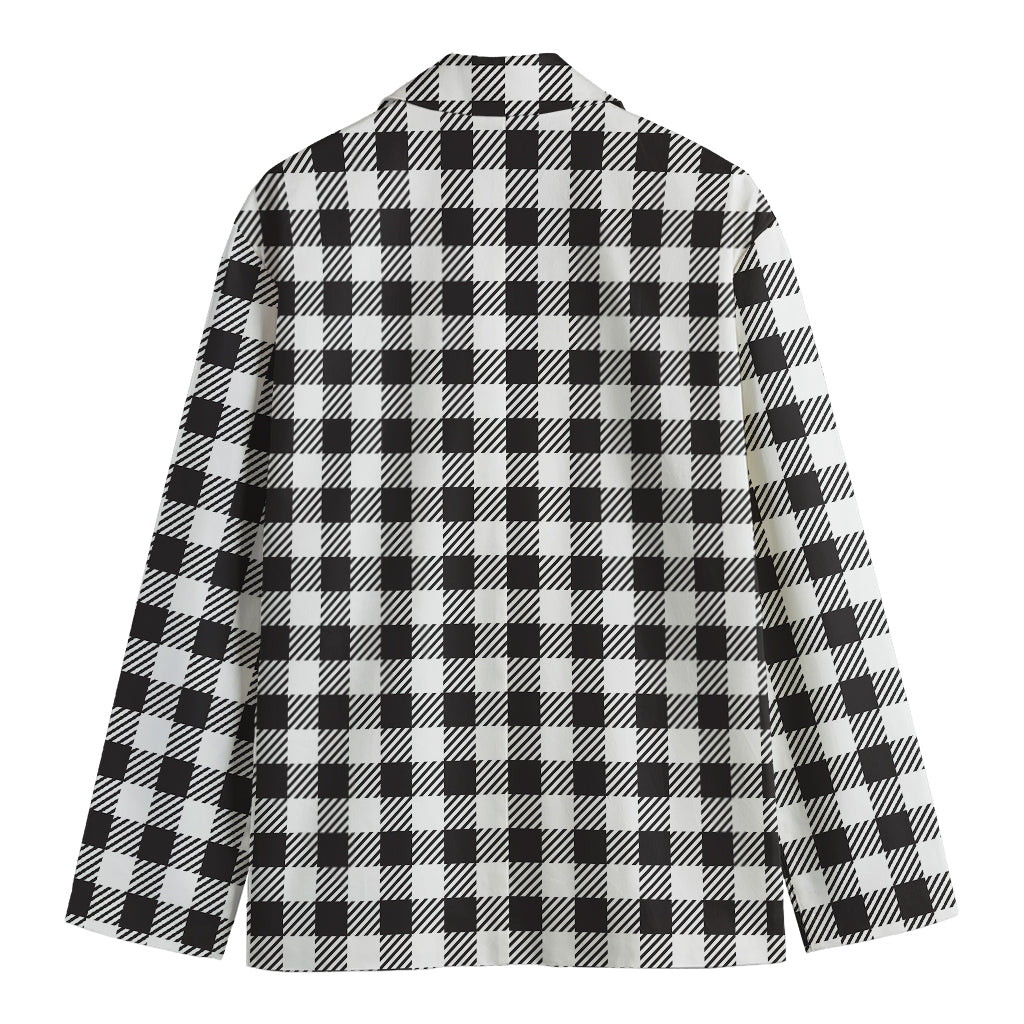 Black And White Gingham Pattern Print Men's Cotton Blazer