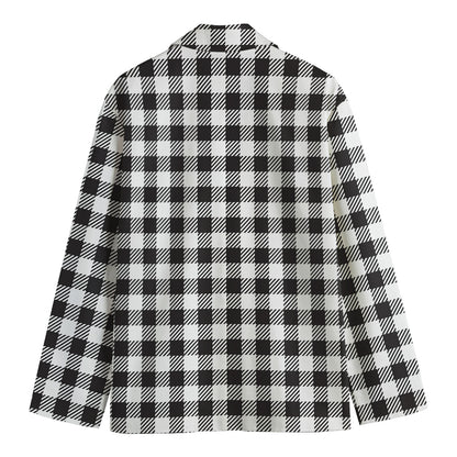 Black And White Gingham Pattern Print Men's Cotton Blazer