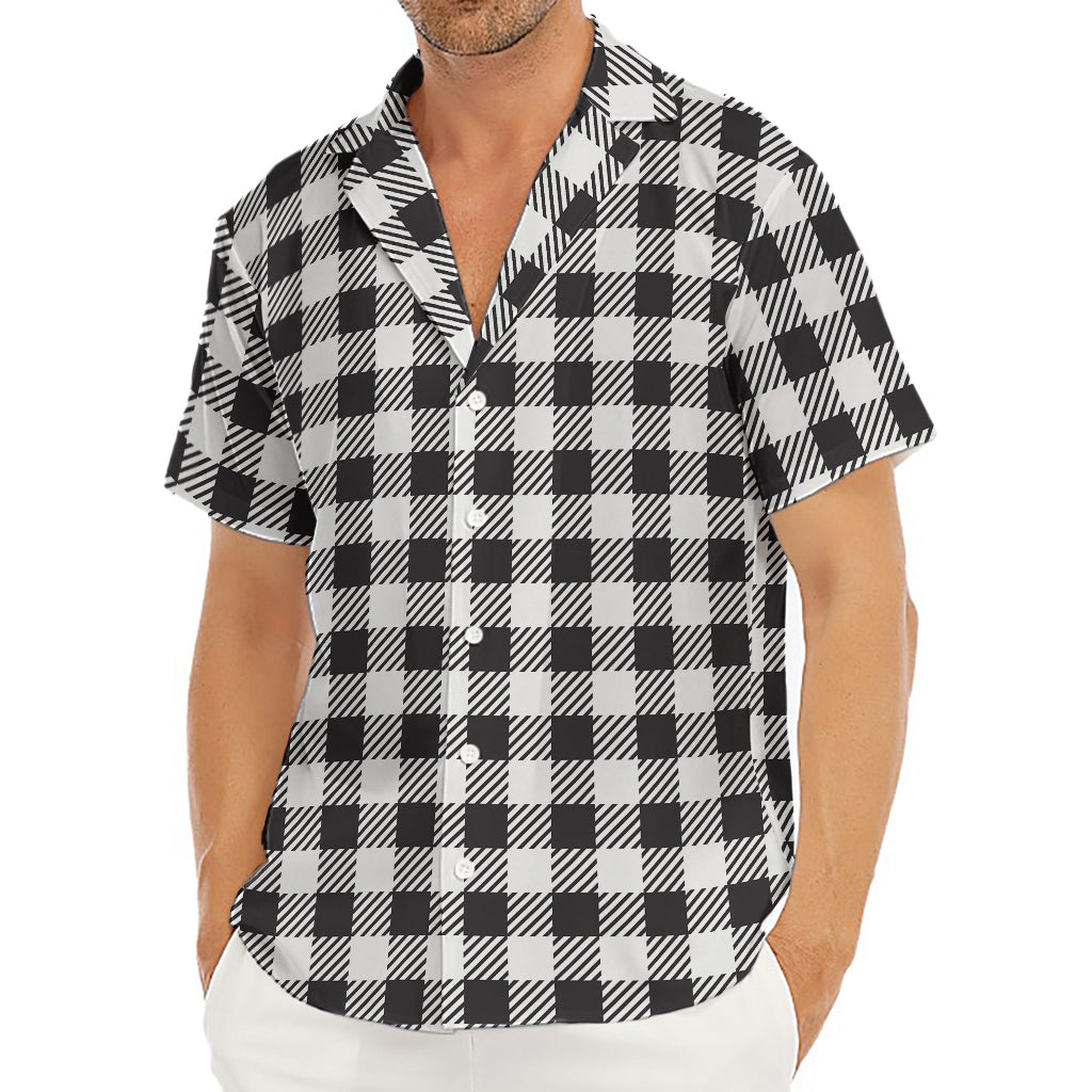 Black And White Gingham Pattern Print Men's Deep V-Neck Shirt